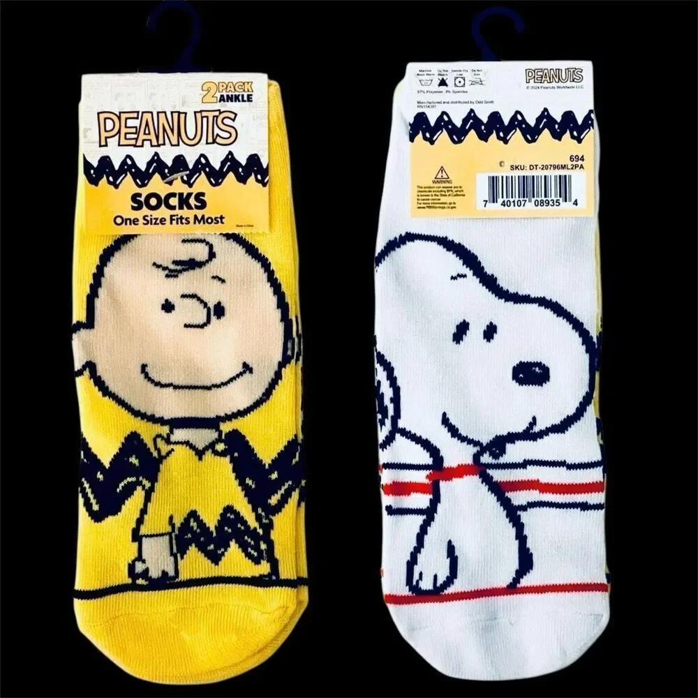 NWT Gorgeous 2 Pack Peanuts OSFM SNOOPY & Charlie Brown White Yellow Ankle Socks
